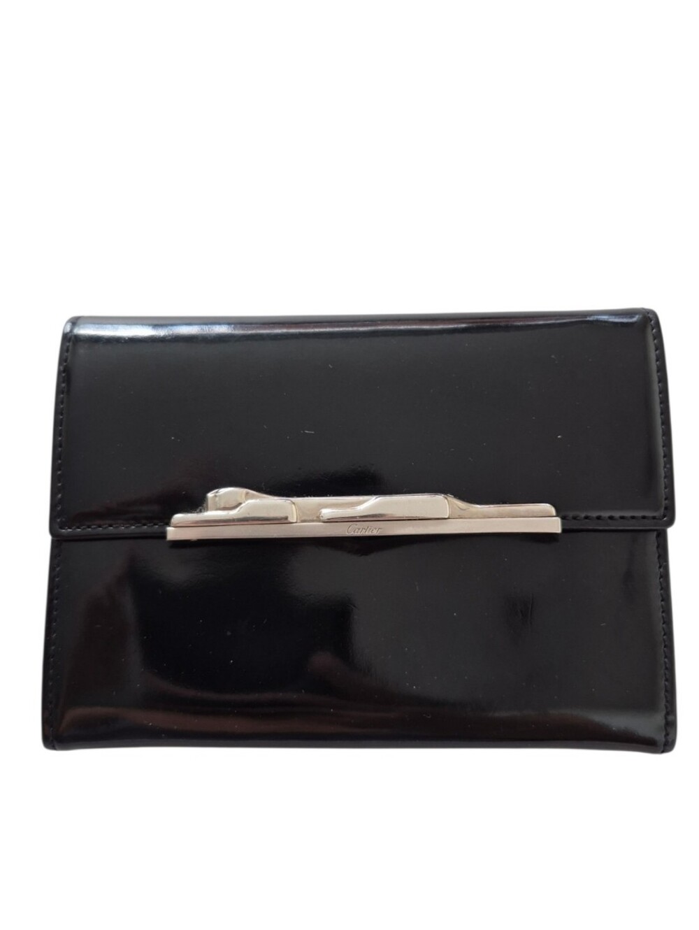 Cartier Black Enamel Leather Patheone Wallet